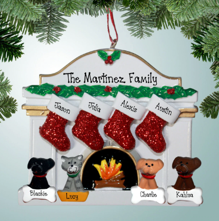 Christmas ornament with four pets