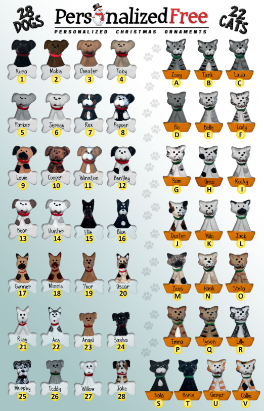 image of 50 different pets to add to your ornament