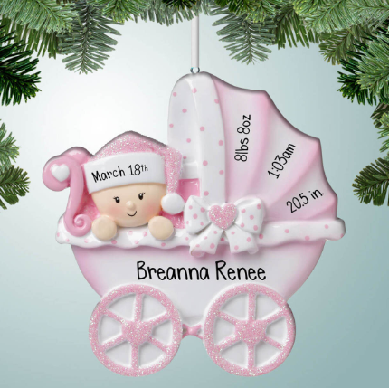 Baby Carriage Girl Ornament