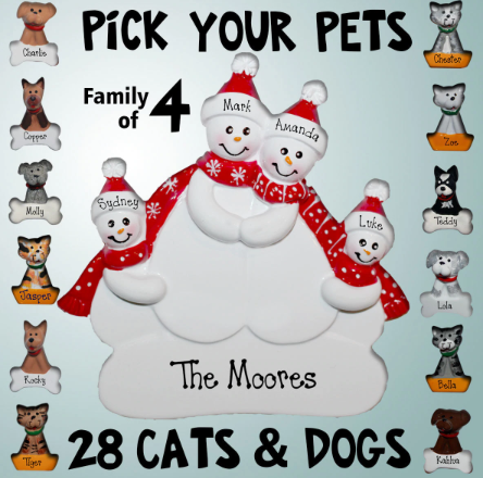 Family of Four ornaments with Optional Pets