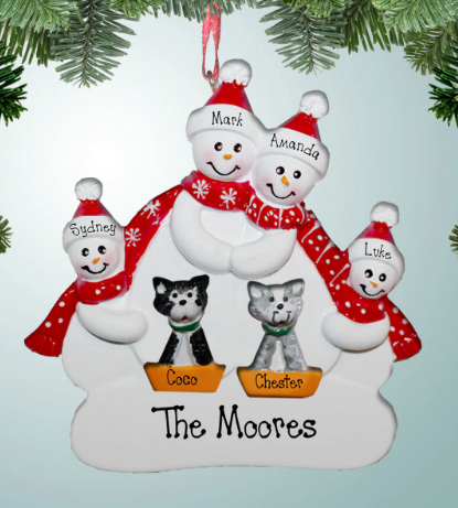Family of Four ornaments with Optional Pets